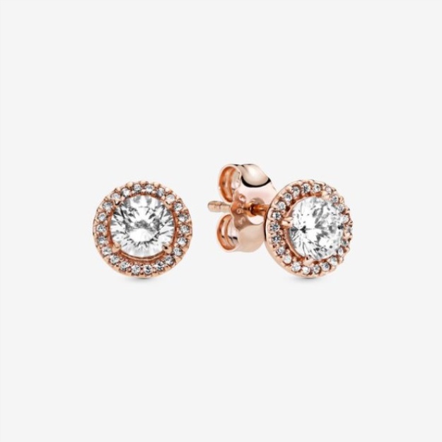 Round Sparkle Halo Stud Earrings Pandora Rose Gold Plated